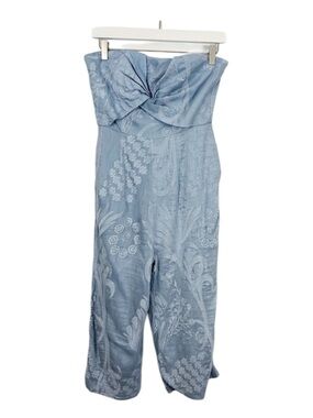 Aijek Natalie Strapless Light Blue Embroidered Jumpsuit Women's Size 3 / Large